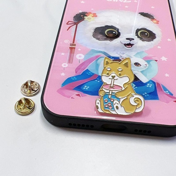 Corgi Pin Drinking Boba Corgi Enamel Pin - Picture 4 of 5